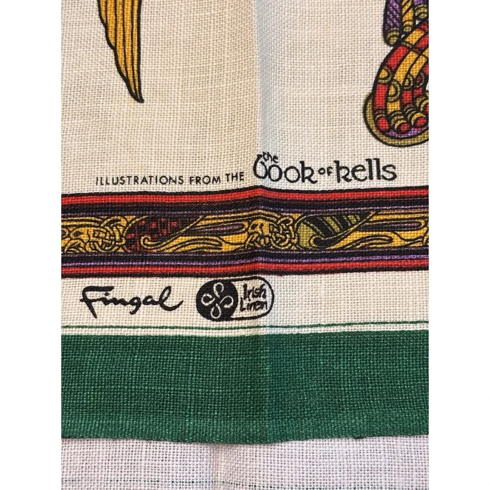 Vtg. Irish Linen Tea Towel Celtic From The Book Of‎ Kells  18x29 Wall Hanging
